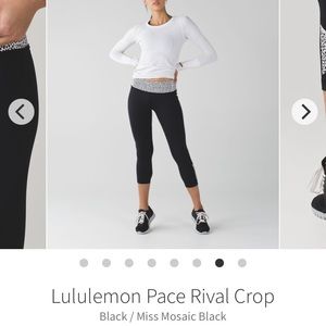 Lululemon Athletica Pace Rival Crop Capri women’s size 6 in Miss Mosaic Black